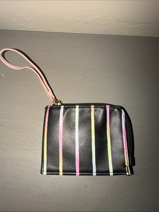 Betsey Johnson Handbags - Betsey Johnson Black Wristlet Clutch with Pastel Stripe Accents